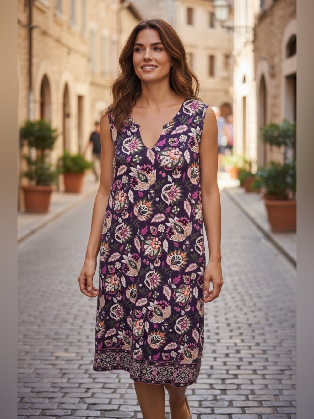 Lands' End Purple Floral Midi Dress